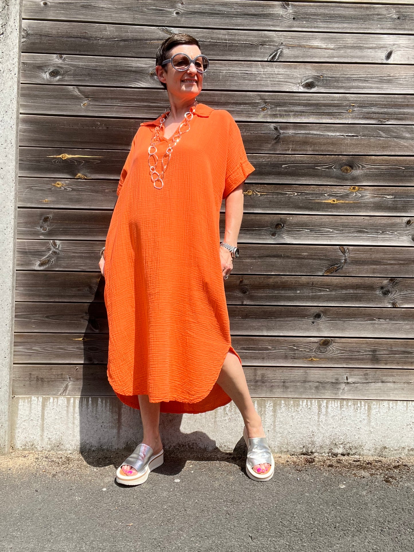 ALLOW robe en gaze de coton uni orange