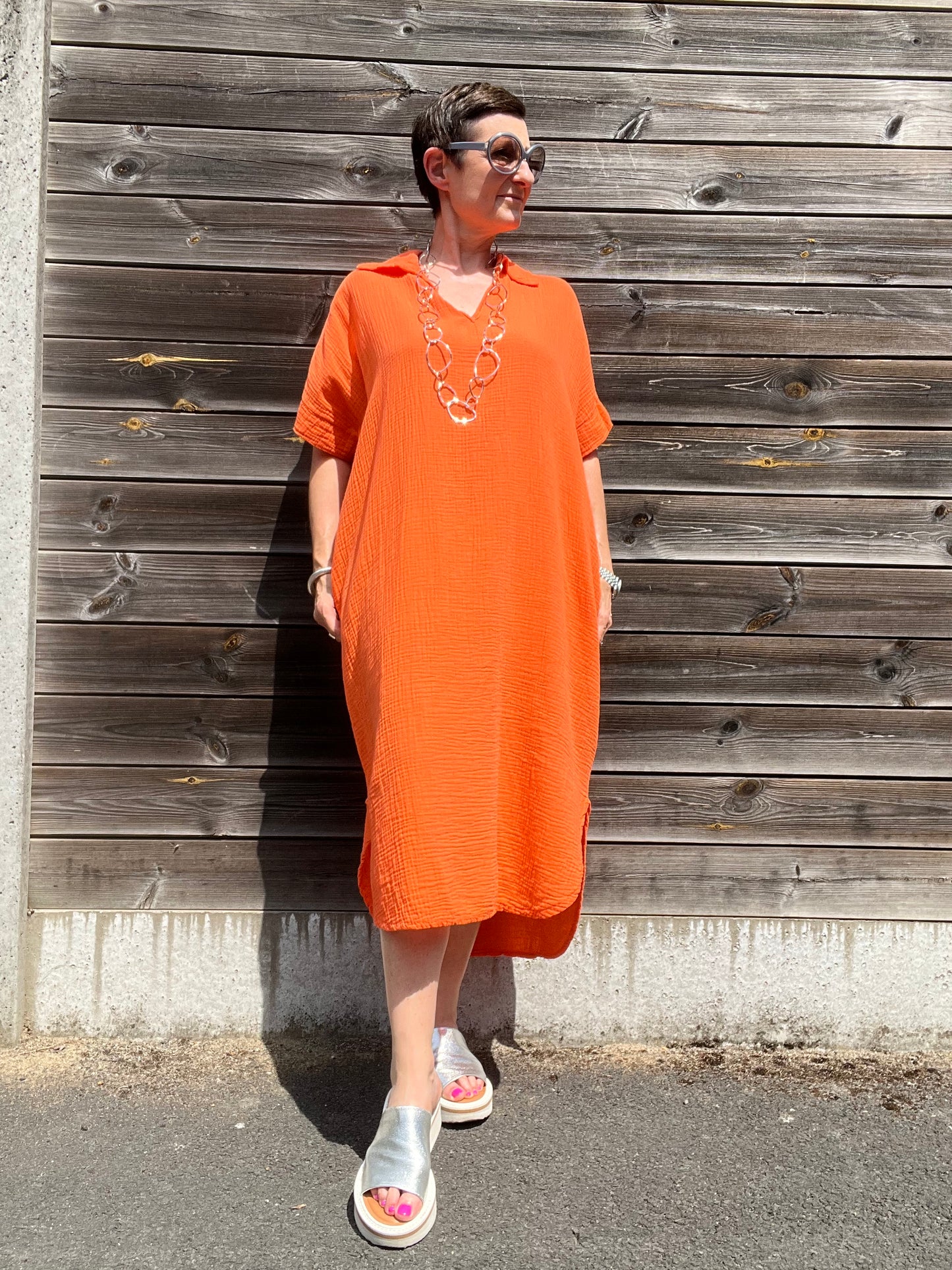 ALLOW robe en gaze de coton uni orange