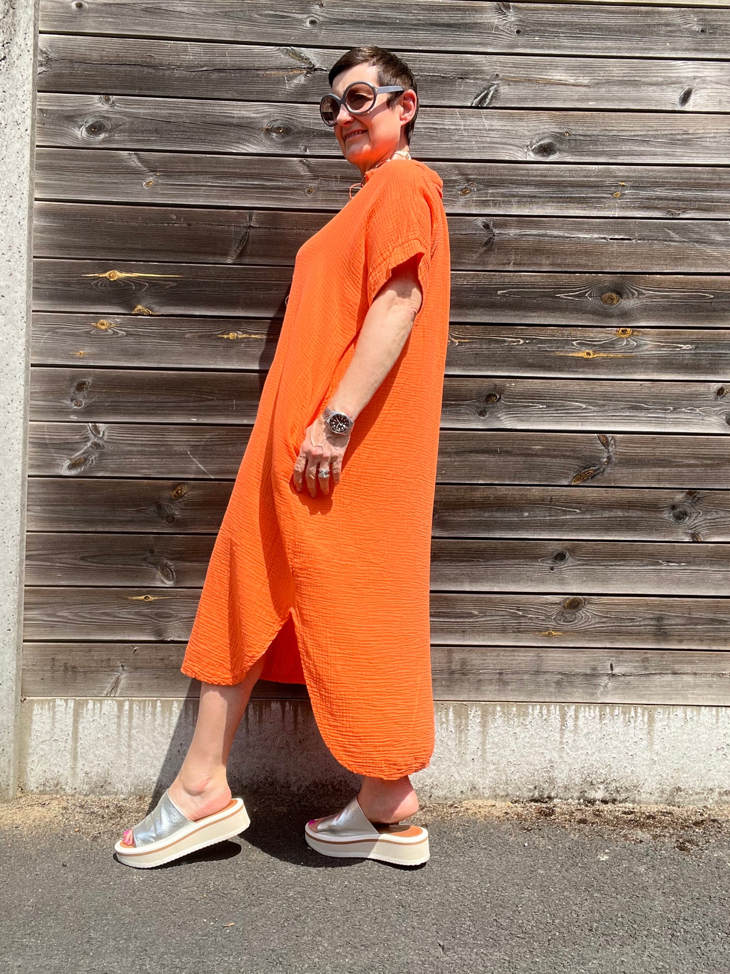 ALLOW robe en gaze de coton uni orange