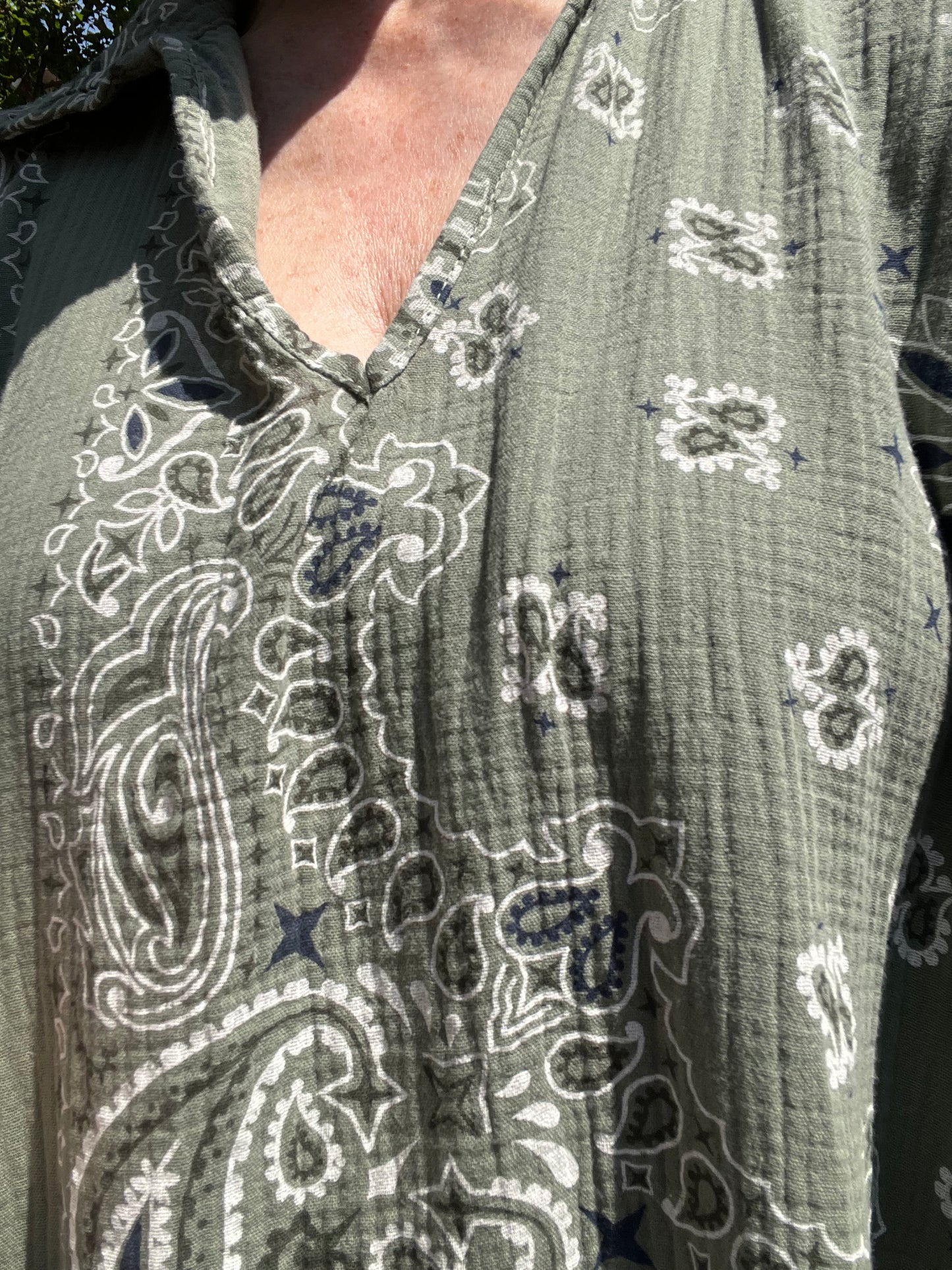 BANDANA robe imprimée en gaze de coton kaki