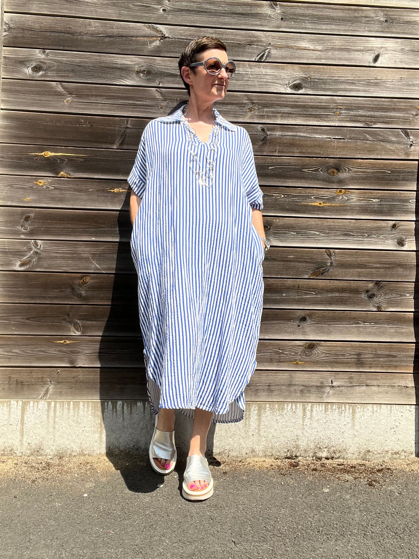 BEFORE robe en gaze de coton rayé bic