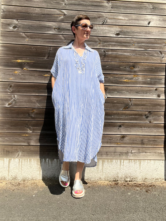 BEFORE robe en gaze de coton rayé bic