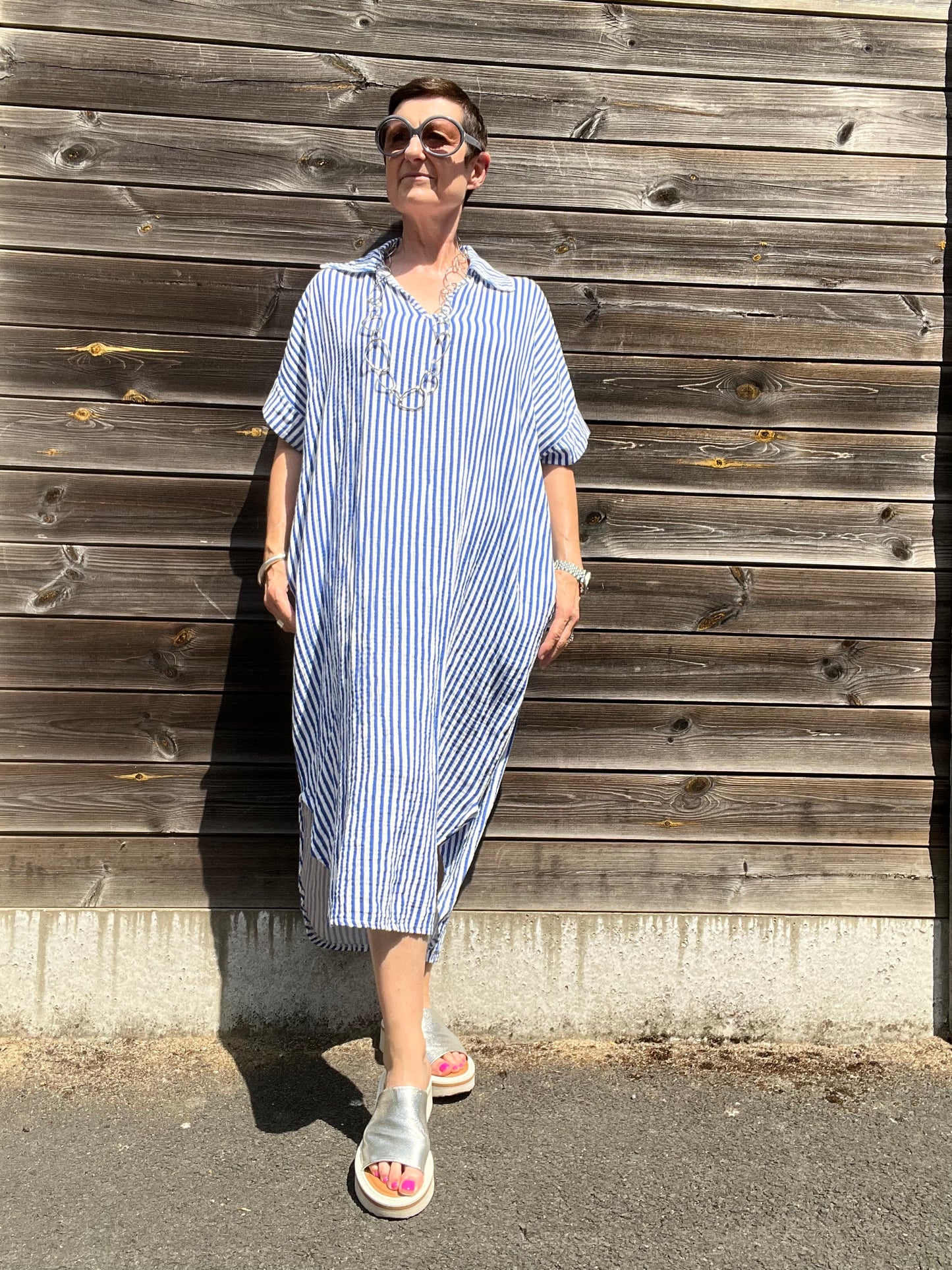 BEFORE robe en gaze de coton rayé bic