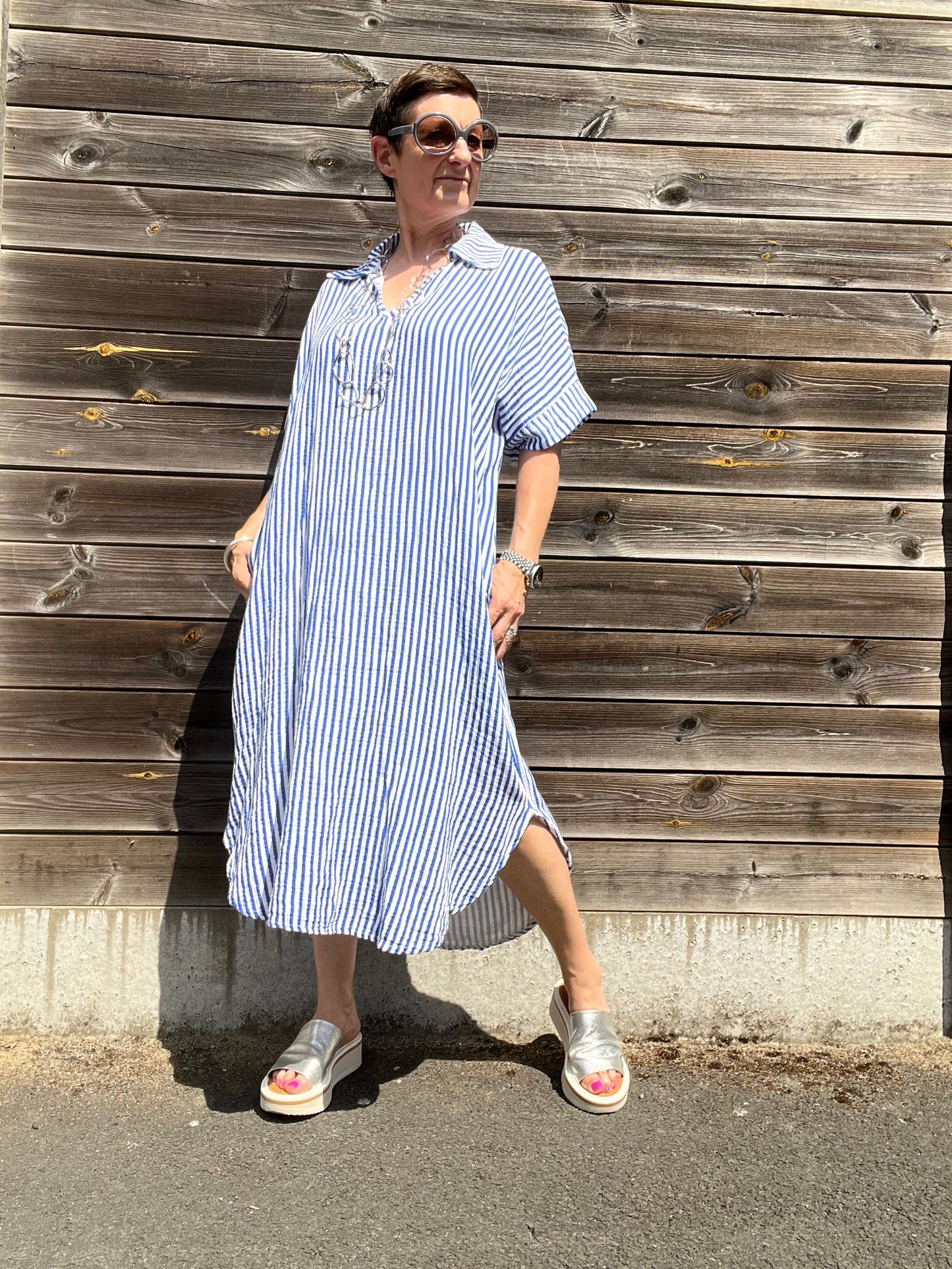 BEFORE robe en gaze de coton rayé bic