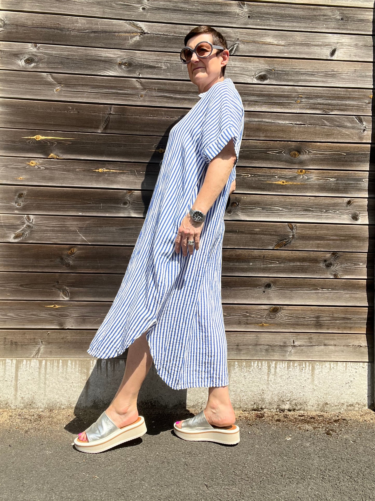 BEFORE robe en gaze de coton rayé bic