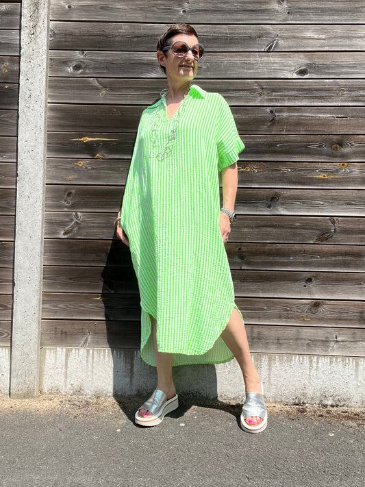 BEFORE robe en gaze de coton rayé green