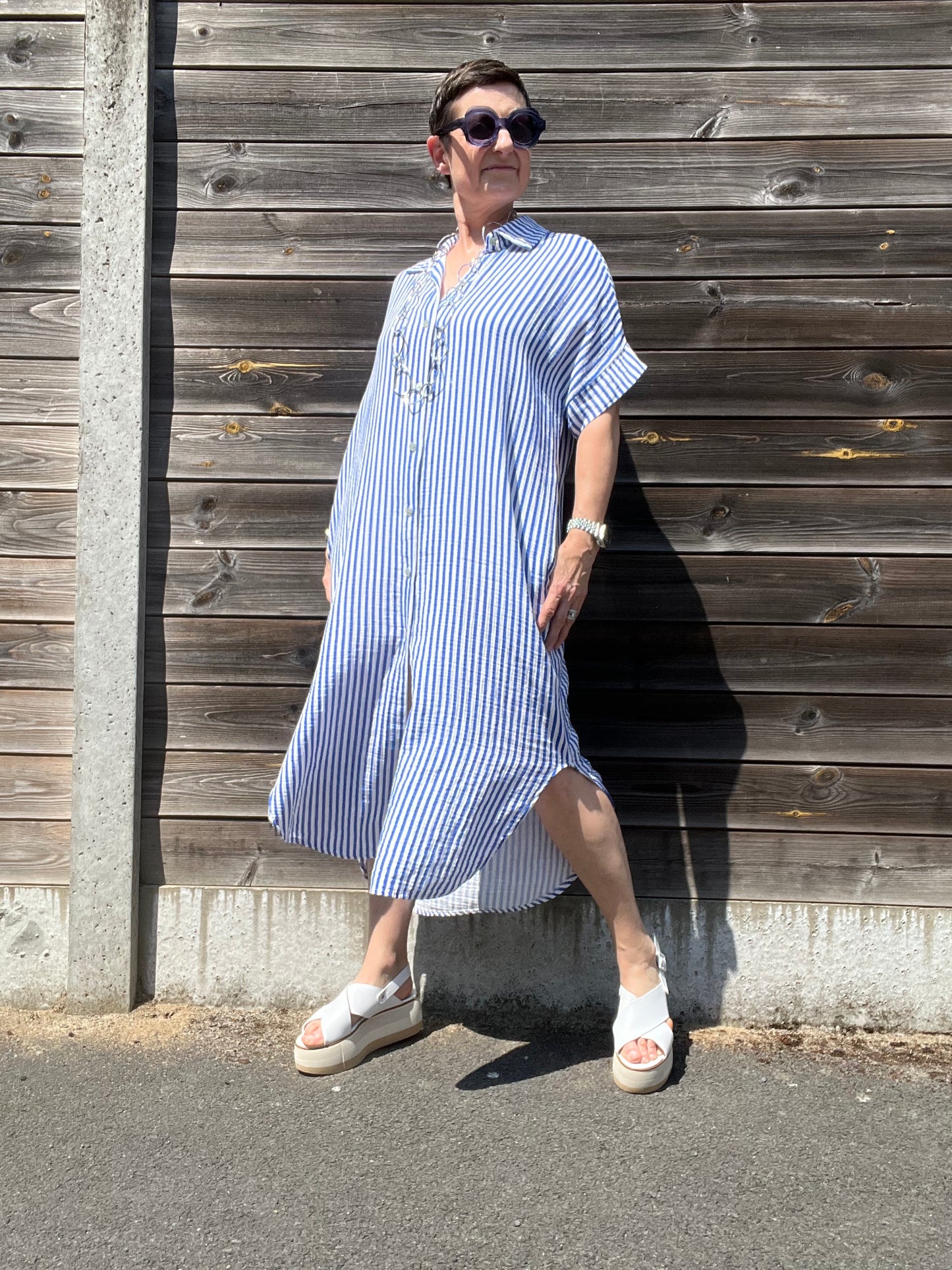 BRINGS robe chemise en gaze de coton rayé bic