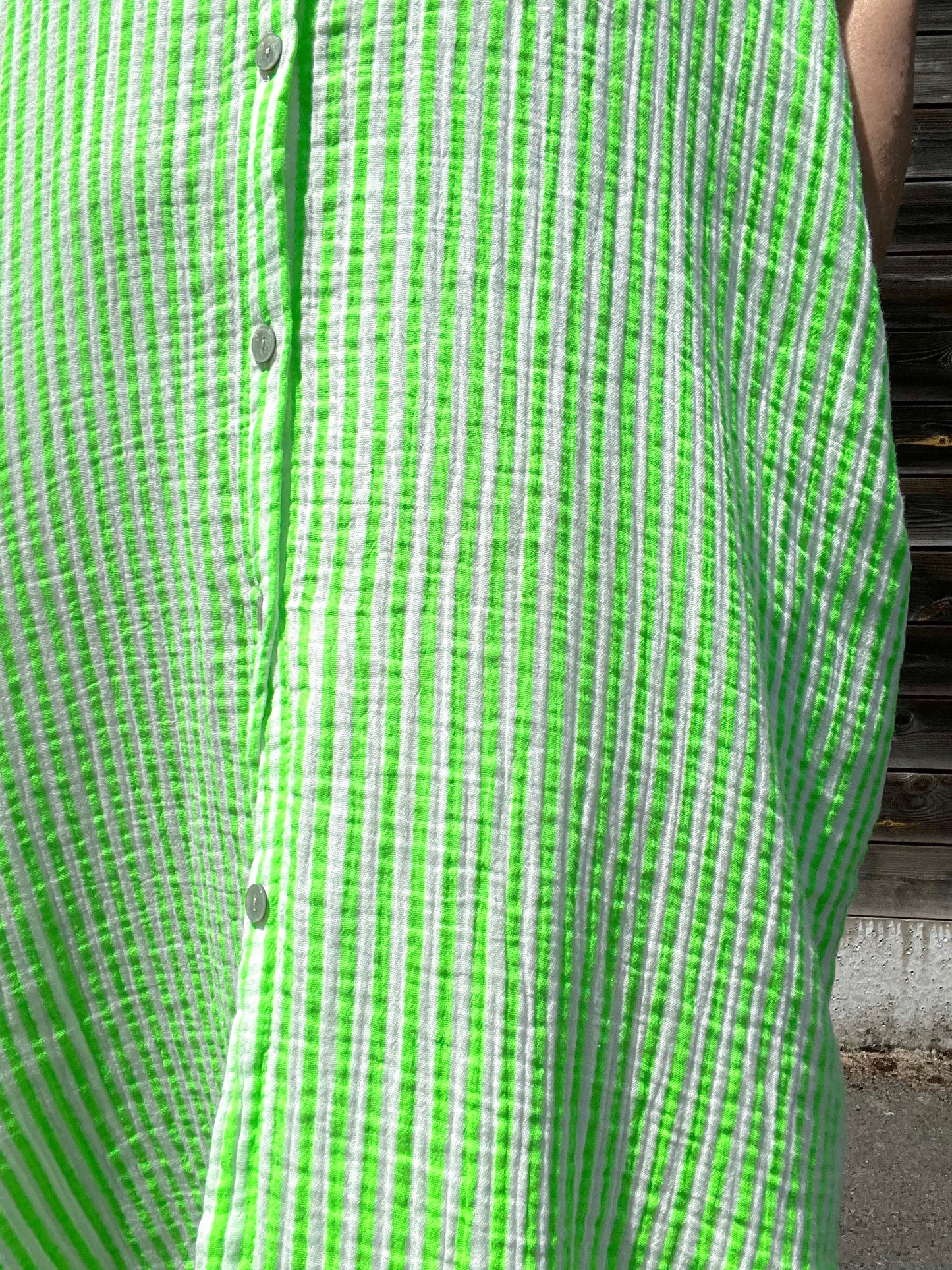 BRINGS robe chemise en gaze de coton rayé green fluo