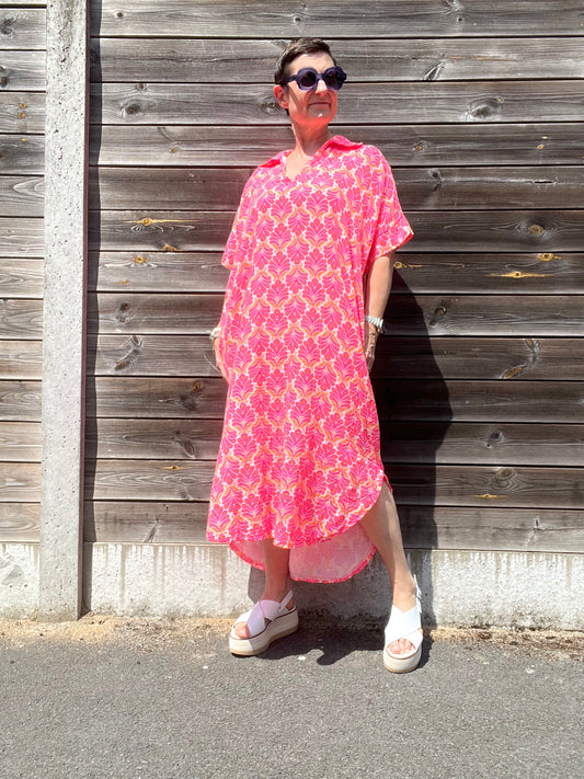 PLATJA robe en gaze de coton imprimé pink fluo