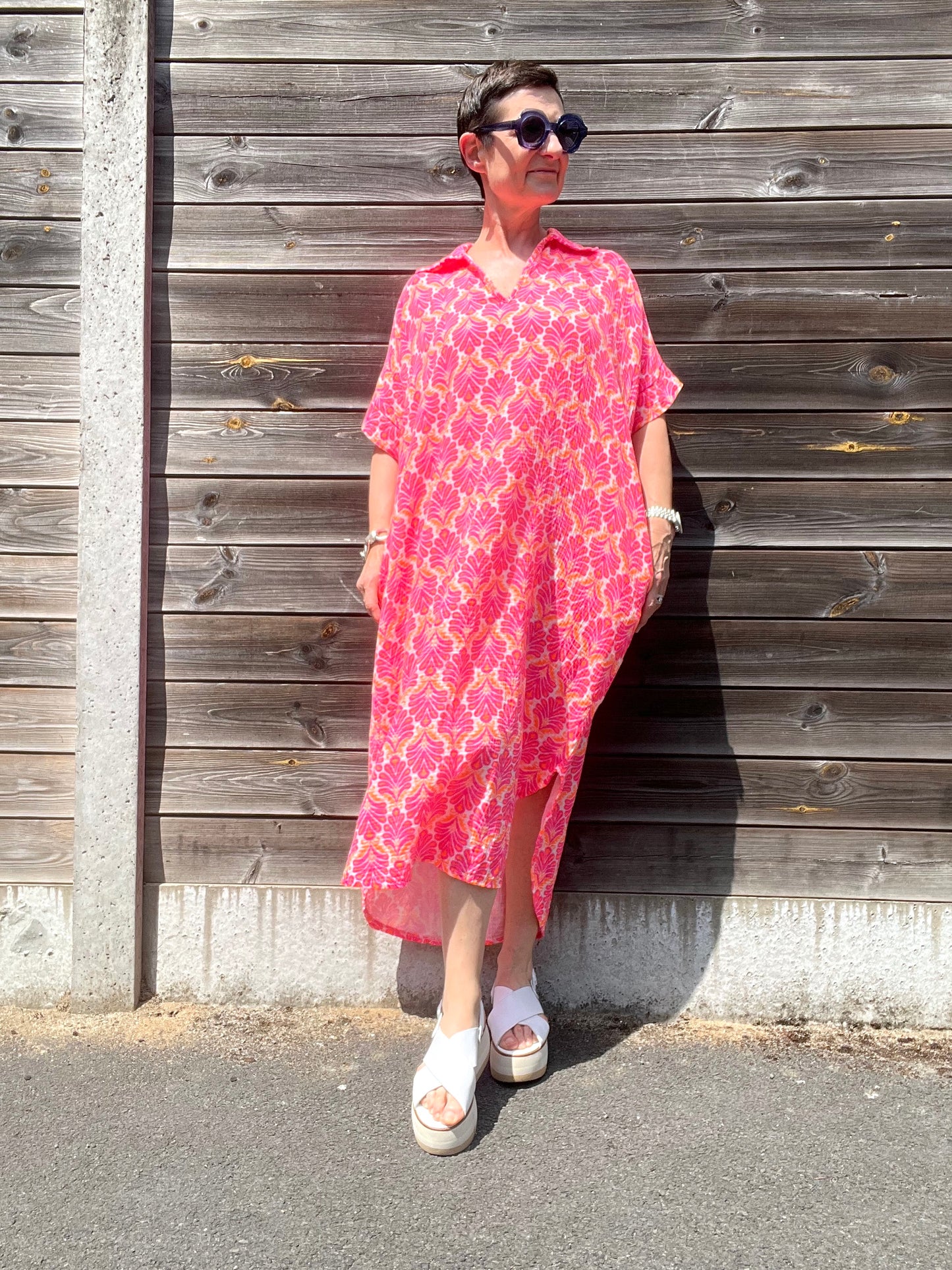 PLATJA robe en gaze de coton imprimé pink fluo