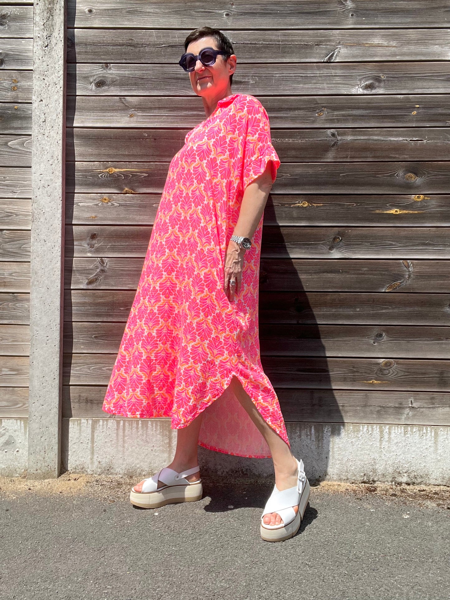 PLATJA robe en gaze de coton imprimé pink fluo