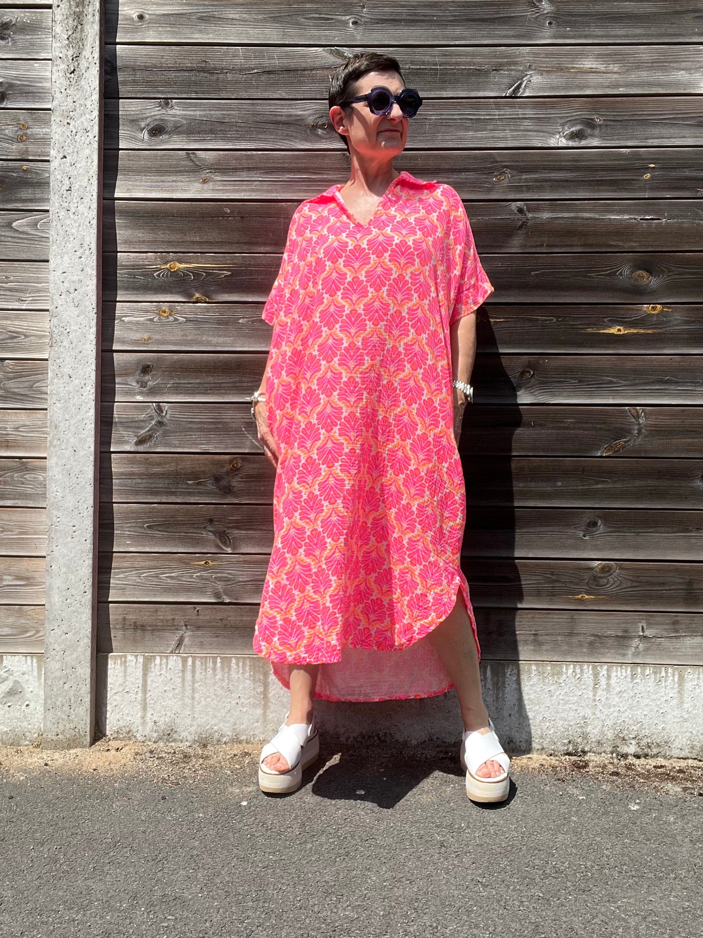 PLATJA robe en gaze de coton imprimé pink fluo