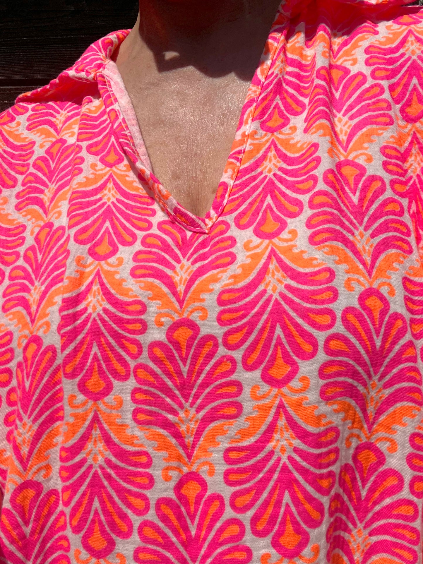 PLATJA robe en gaze de coton imprimé pink fluo