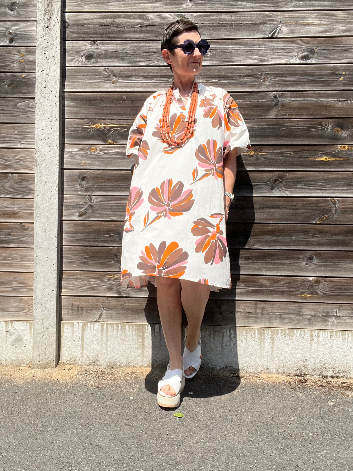 POSAFLOWER robe imprimée manche baloon choco