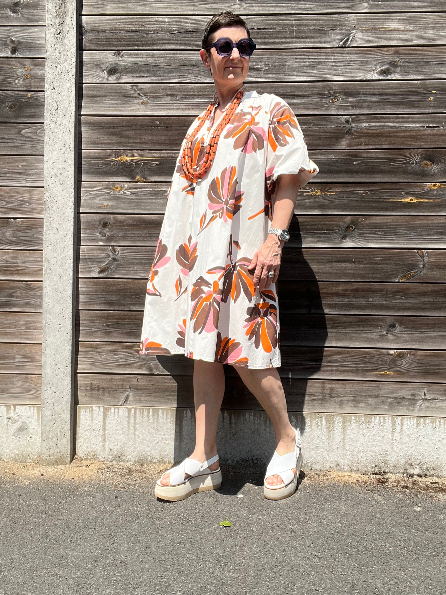 POSAFLOWER robe imprimée manche baloon choco