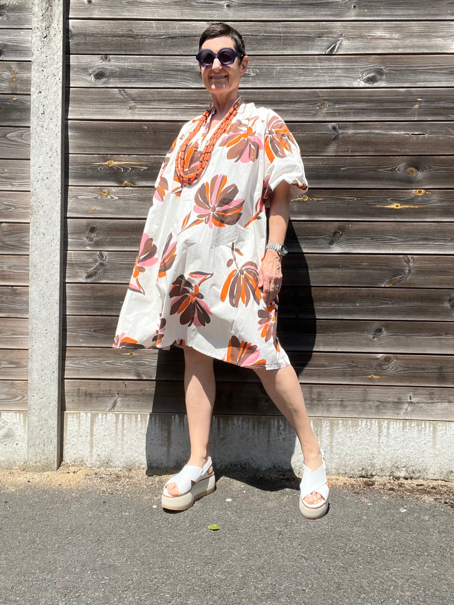 POSAFLOWER robe imprimée manche baloon choco