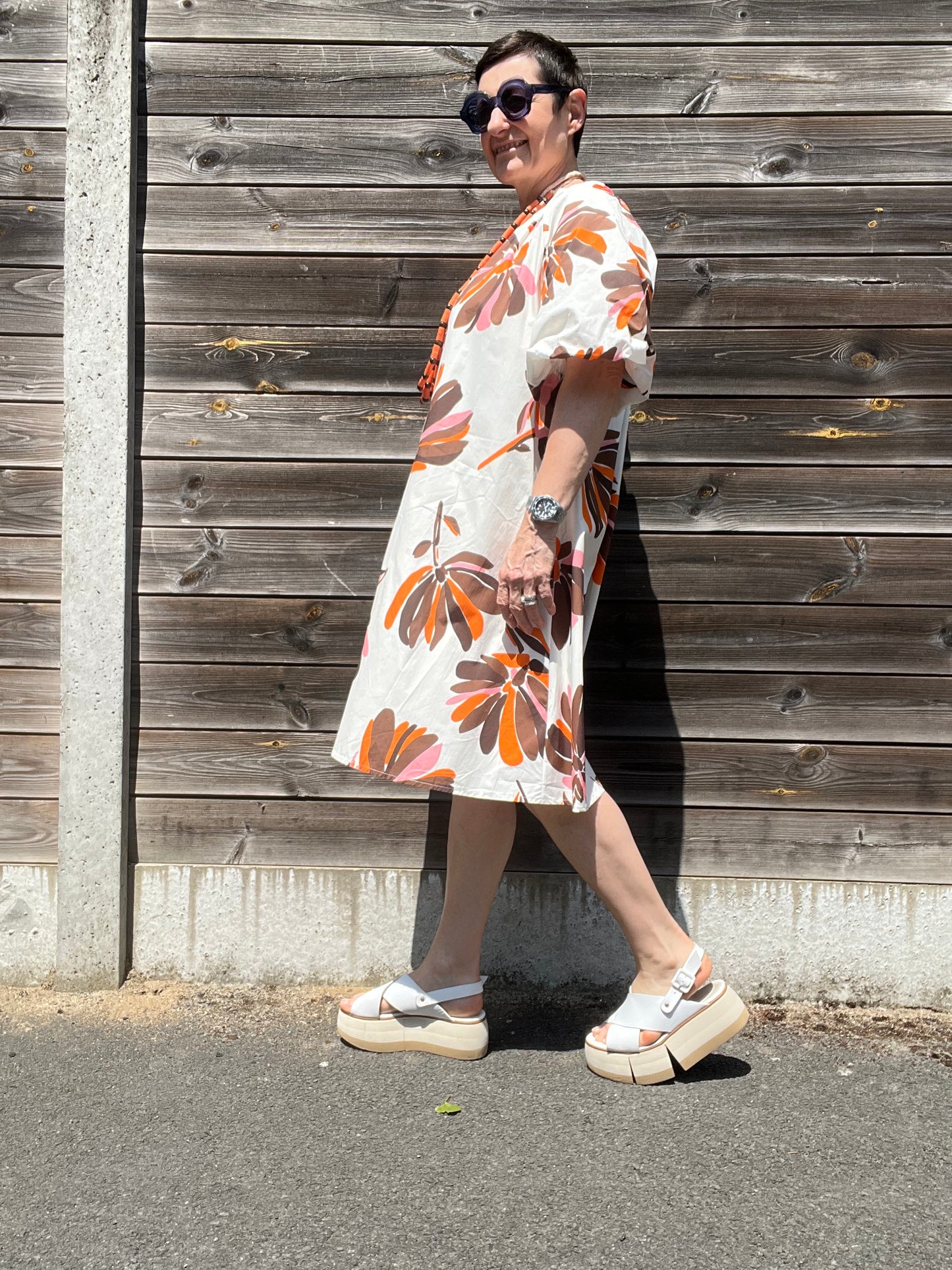 POSAFLOWER robe imprimée manche baloon choco