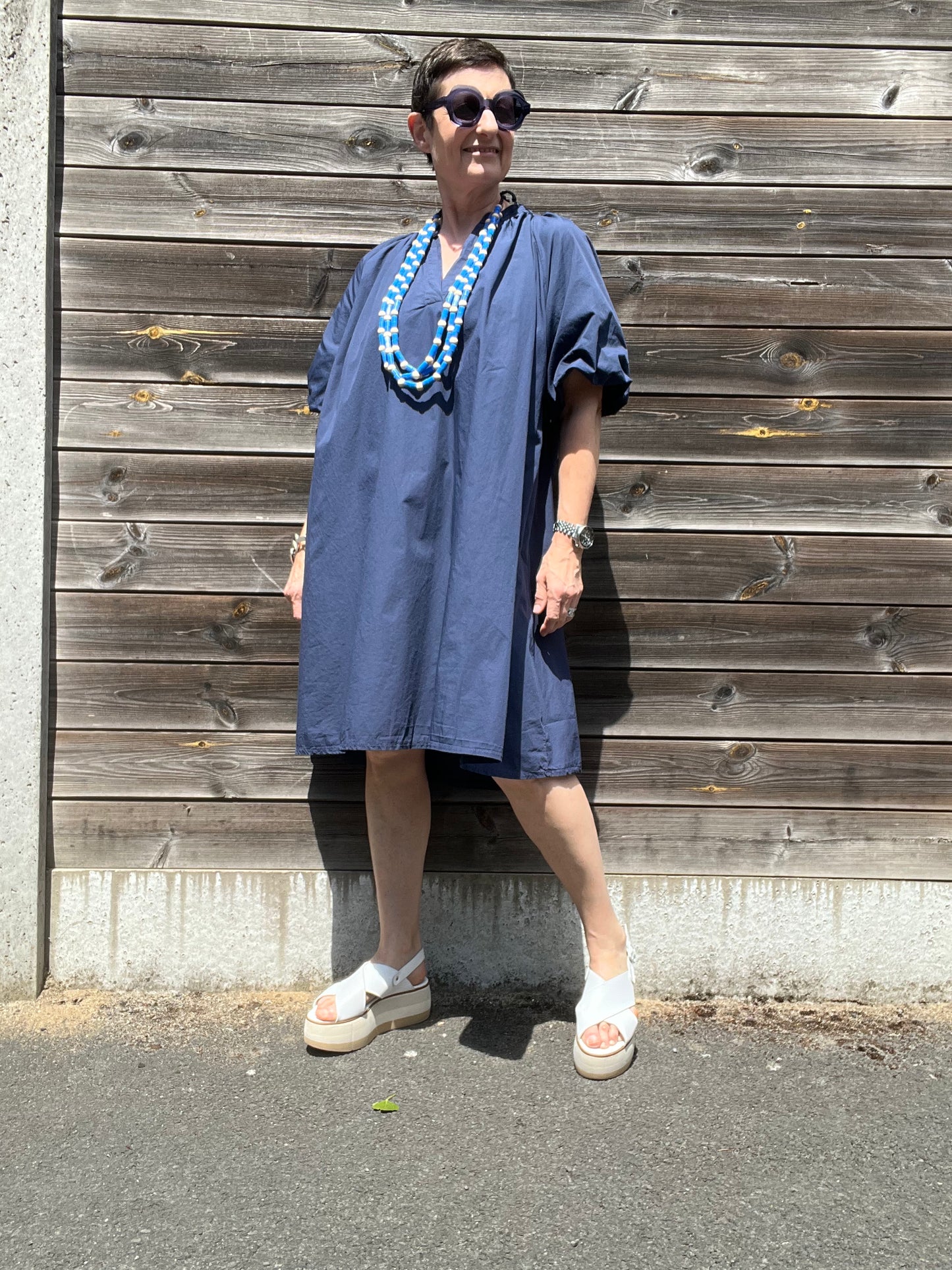 POSA robe manche baloon navy
