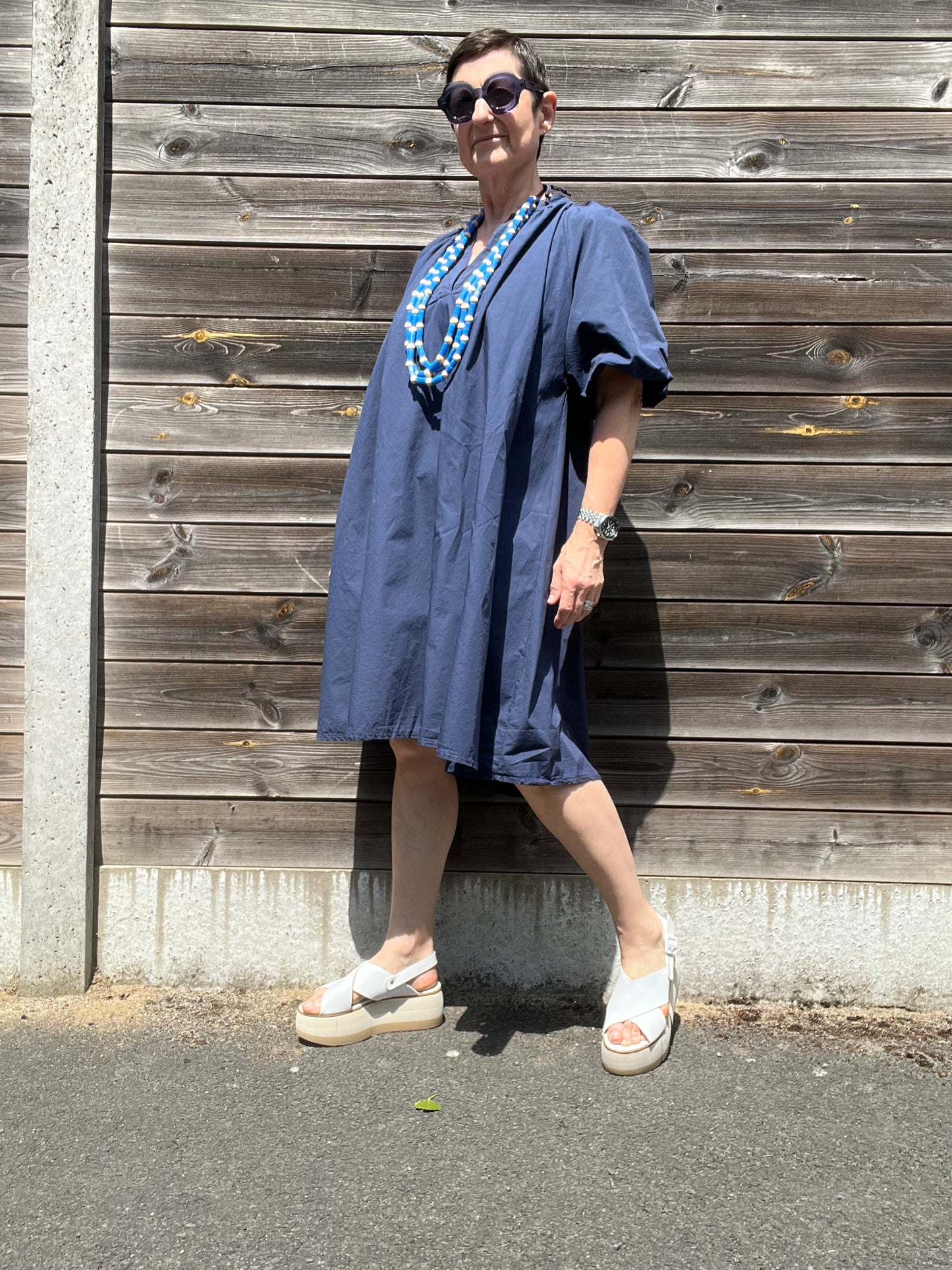 POSA robe manche baloon navy