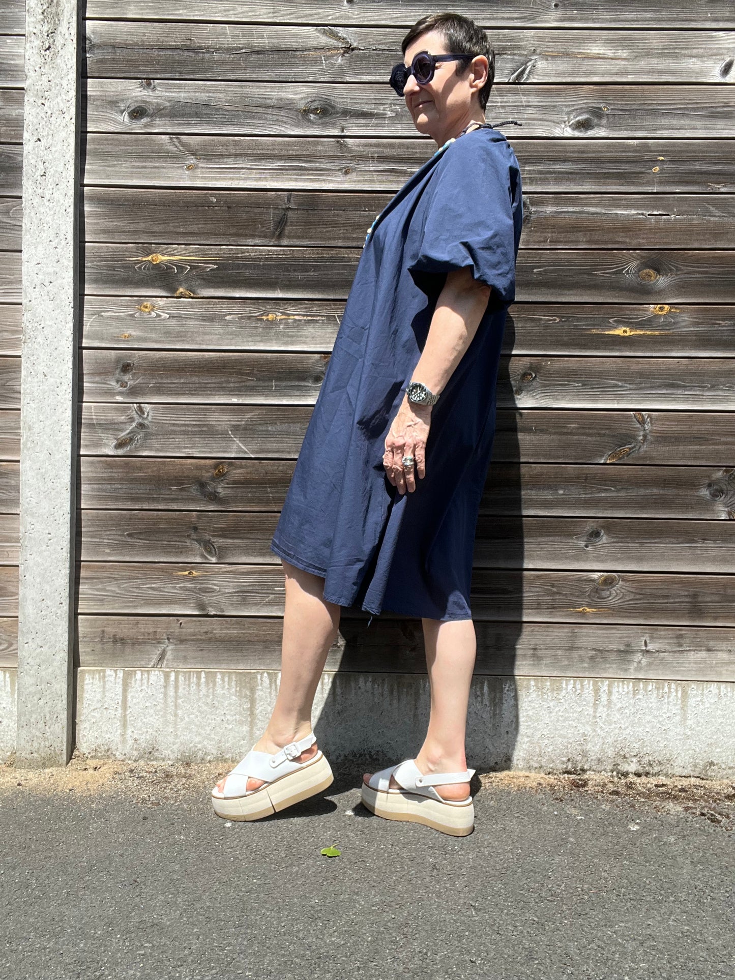 POSA robe manche baloon navy