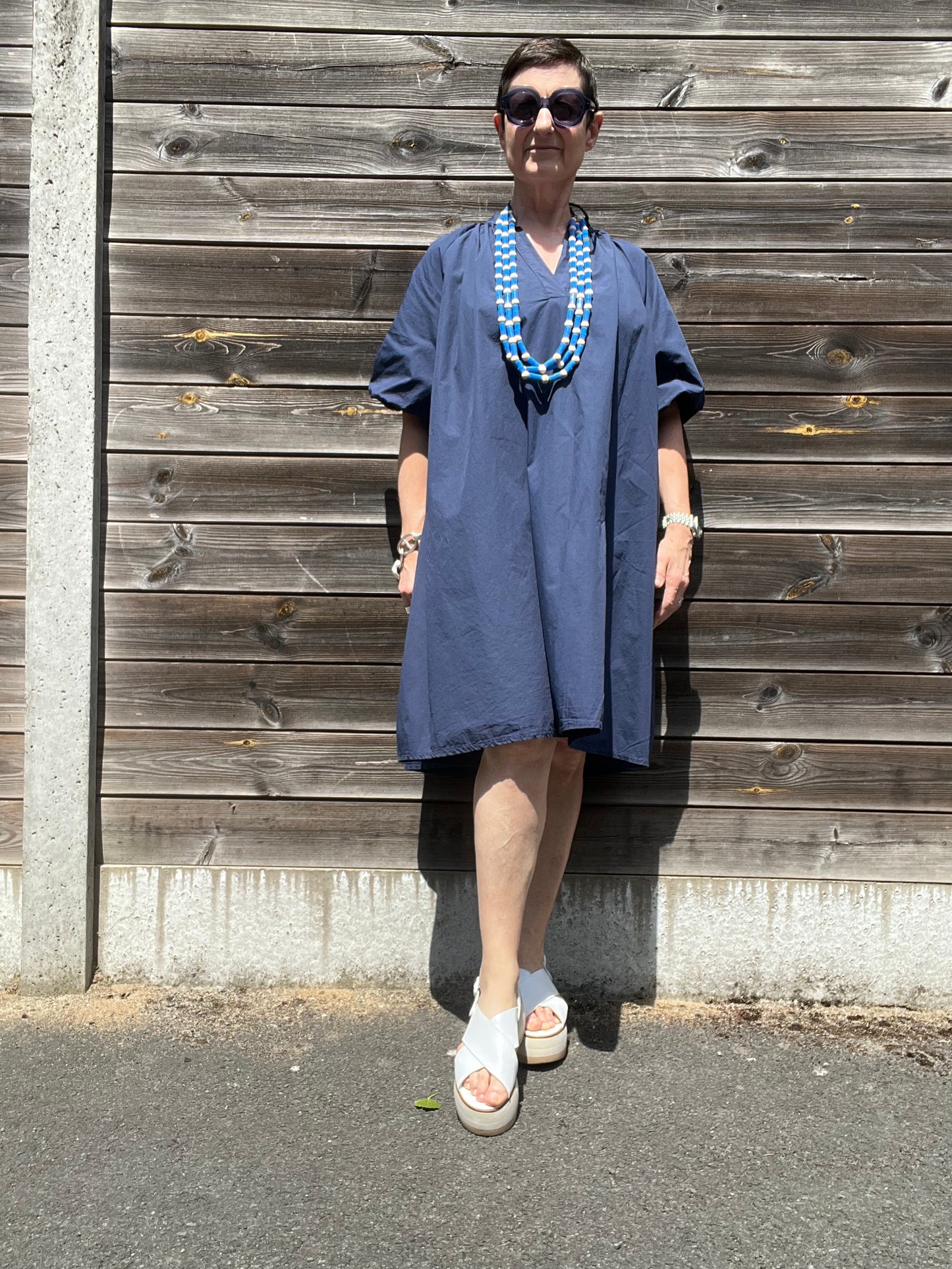 POSA robe manche baloon navy