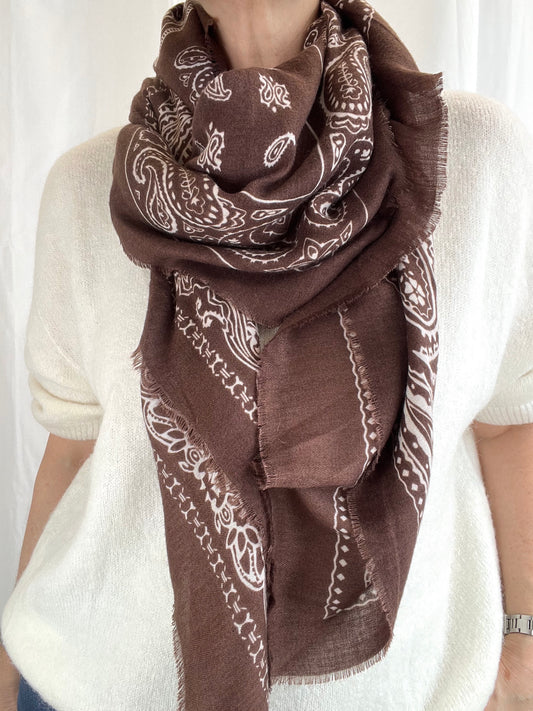 BOLIDE foulard bicolore motif bandana choco