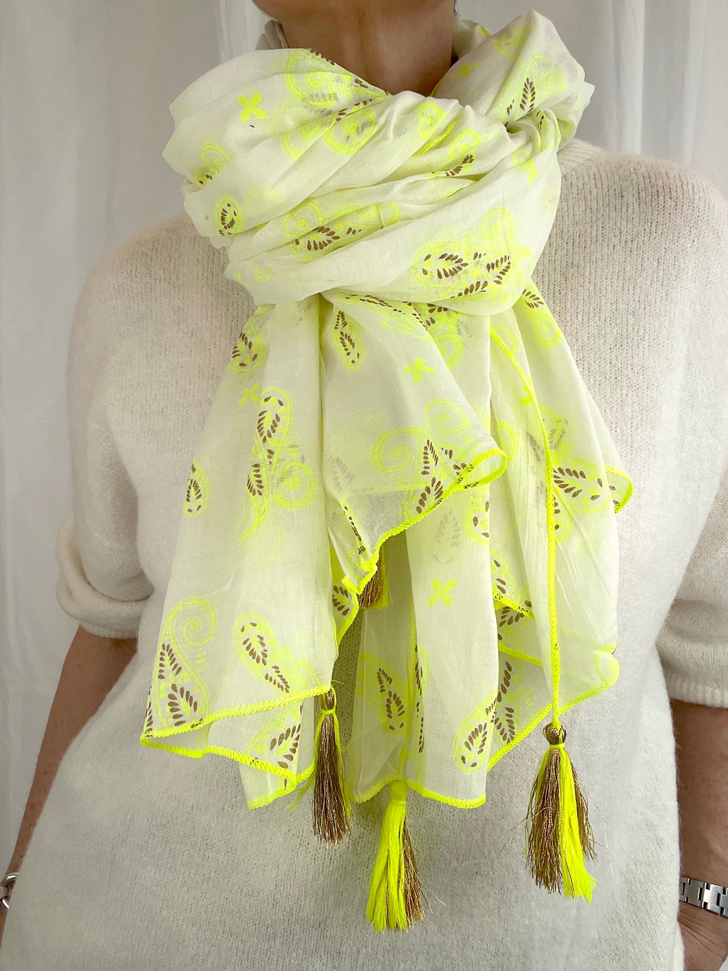 BOMBAY foulard imprimé paisley fluo yellow
