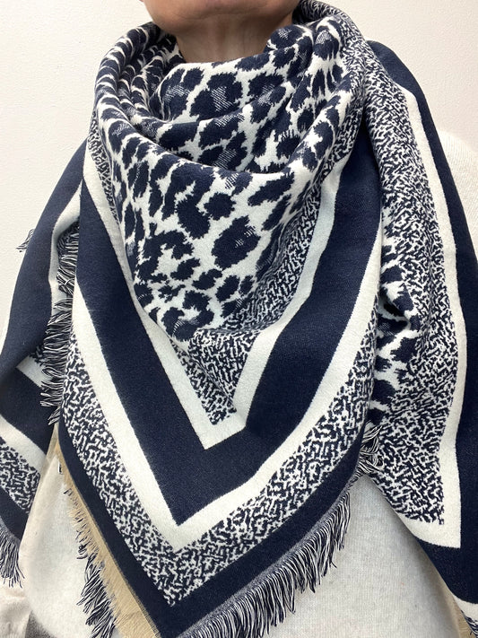 DILEO écharpe double face bicolore léo navy