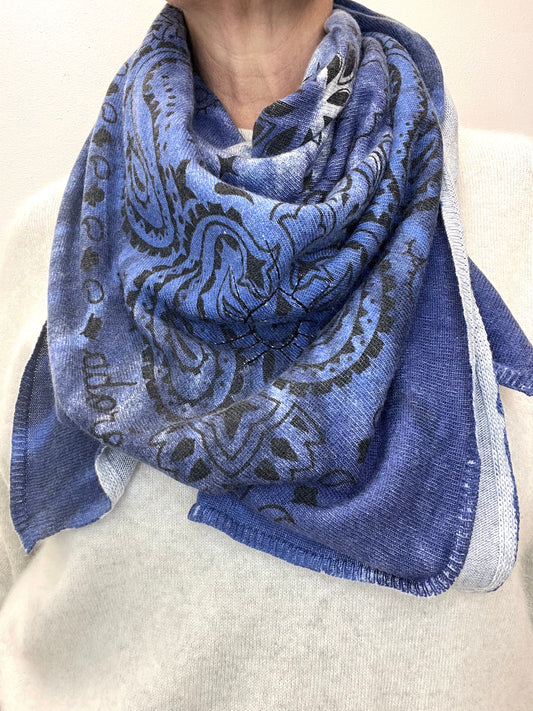 ELIA écharpe tie & dye dessin bandana blue