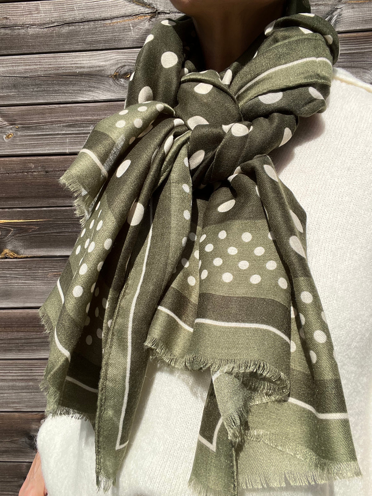 LORE foulard bicolore motif pois kaki