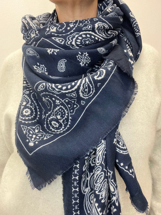 BALLADE foulard carré imprimé bandana navy