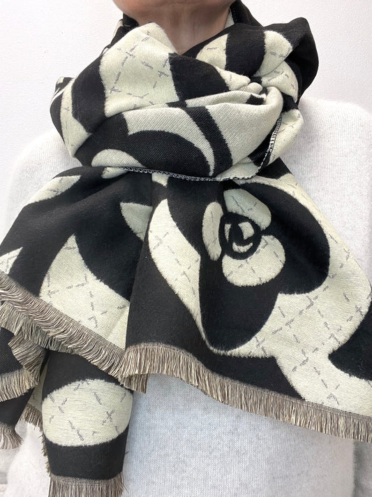 CAMELIA écharpe motif floral stylisé black