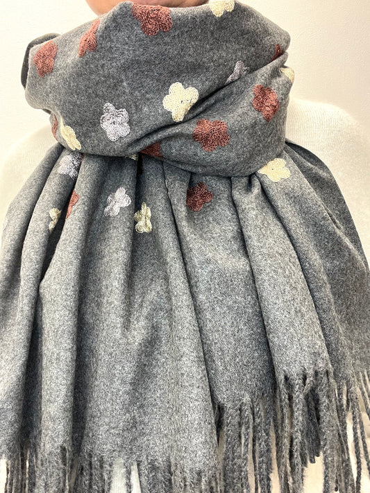 DISY écharpe brodée fleurs grey