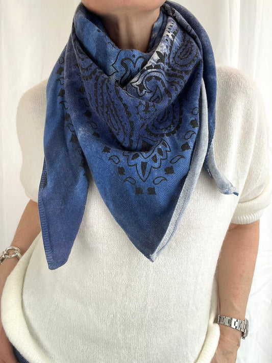 ELIA écharpe tie & dye dessin bandana blue