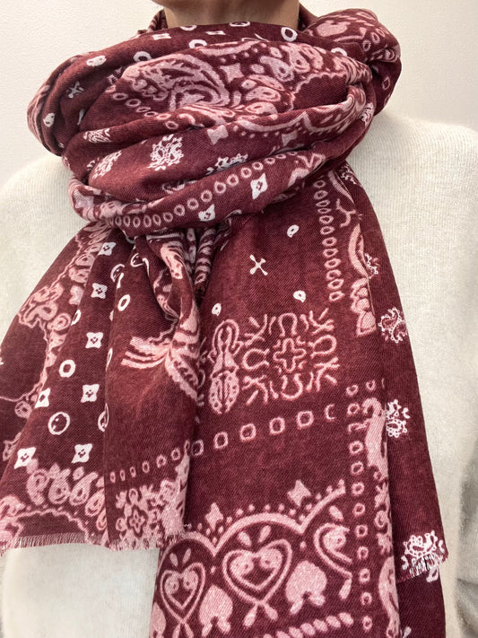 ESCAPADE écharpe légère imprimée paisley mix dark wine