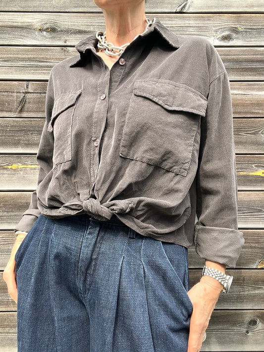 BOUVY chemise à nouer en babycord choco