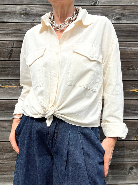 BOUVY chemise à nouer en babycord cream