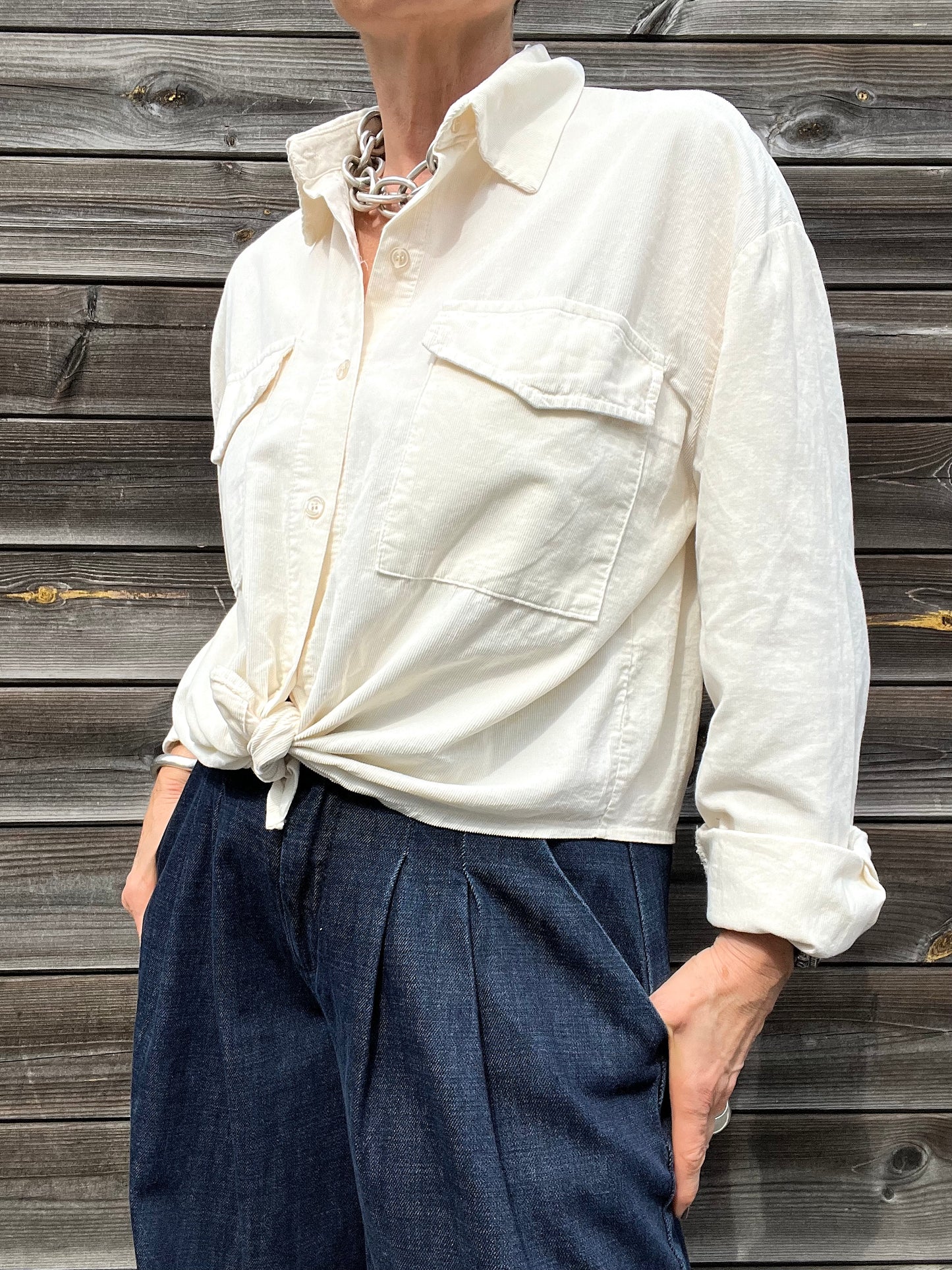 BOUVY chemise à nouer en babycord cream