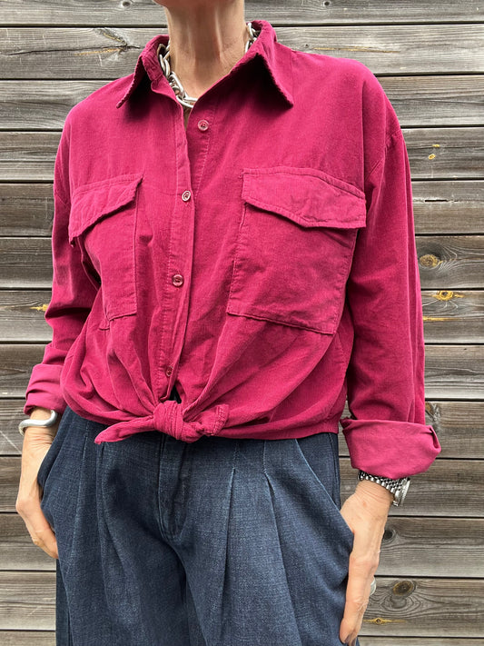 BOUVY chemise à nouer en babycord wine