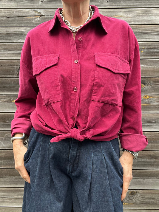 BOUVY chemise à nouer en babycord wine
