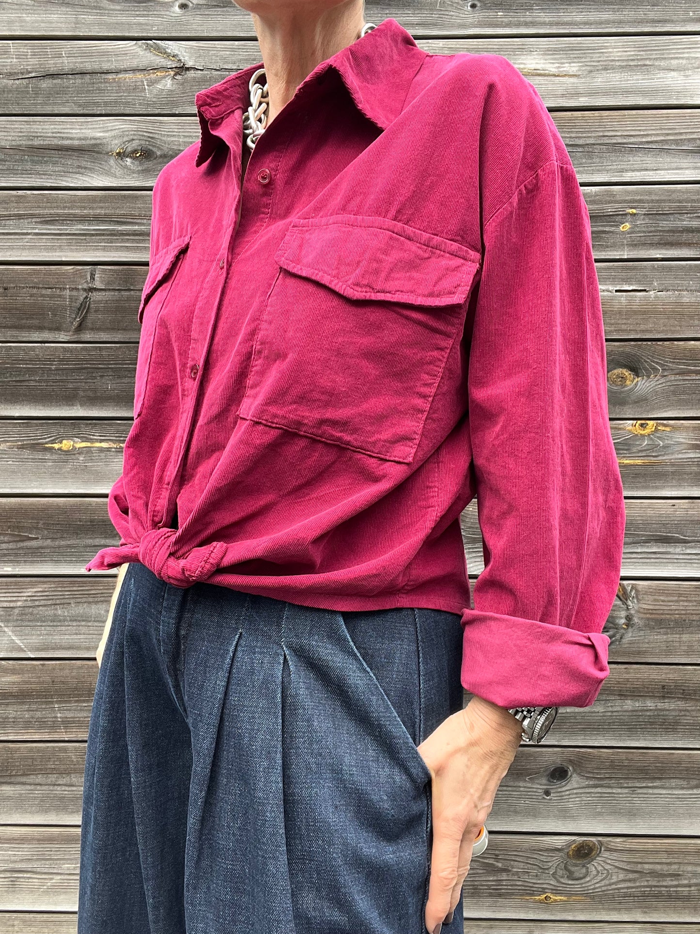 BOUVY chemise à nouer en babycord wine