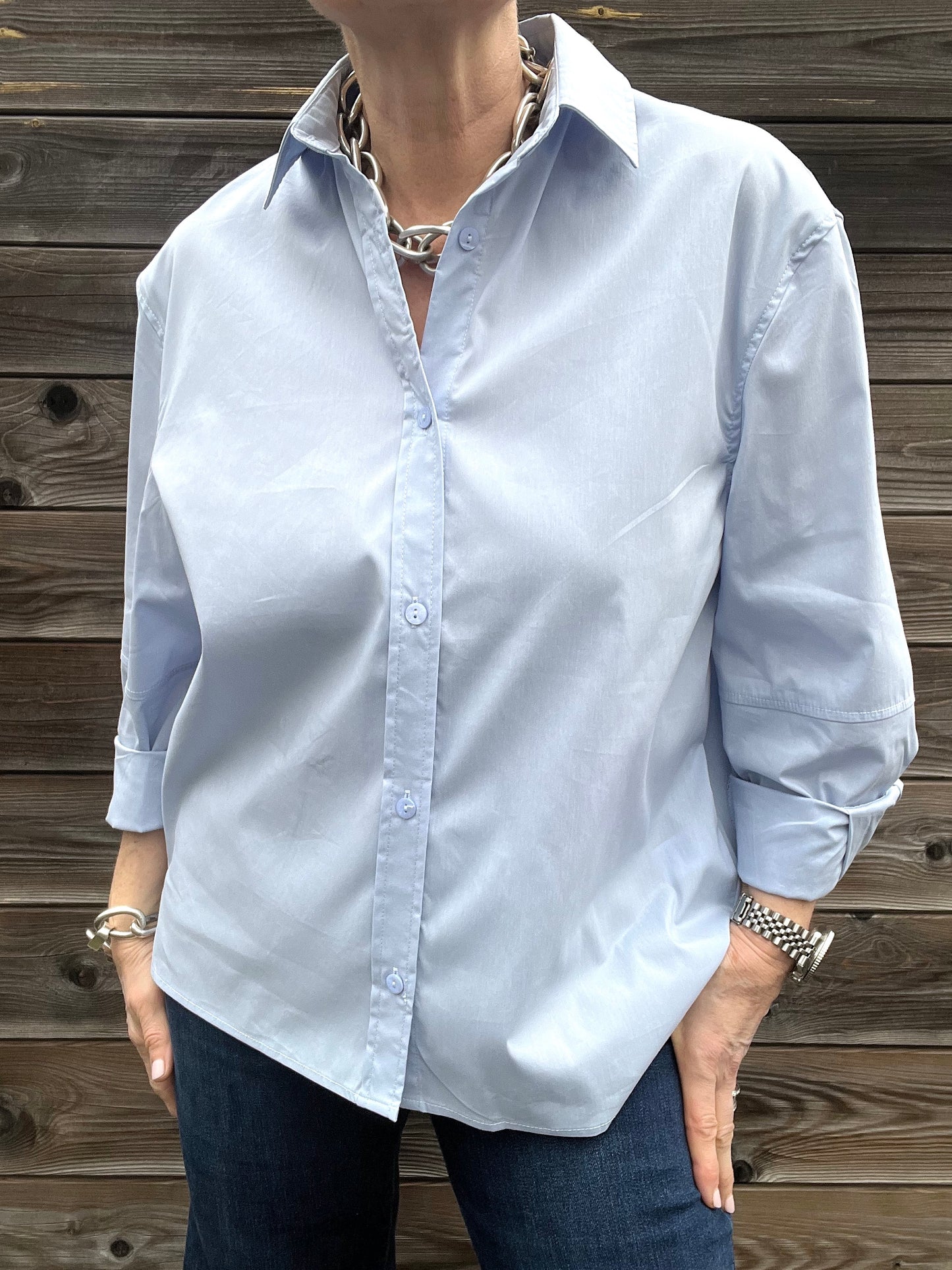 DARIA chemise popeline broderie "Je t'adore" blue