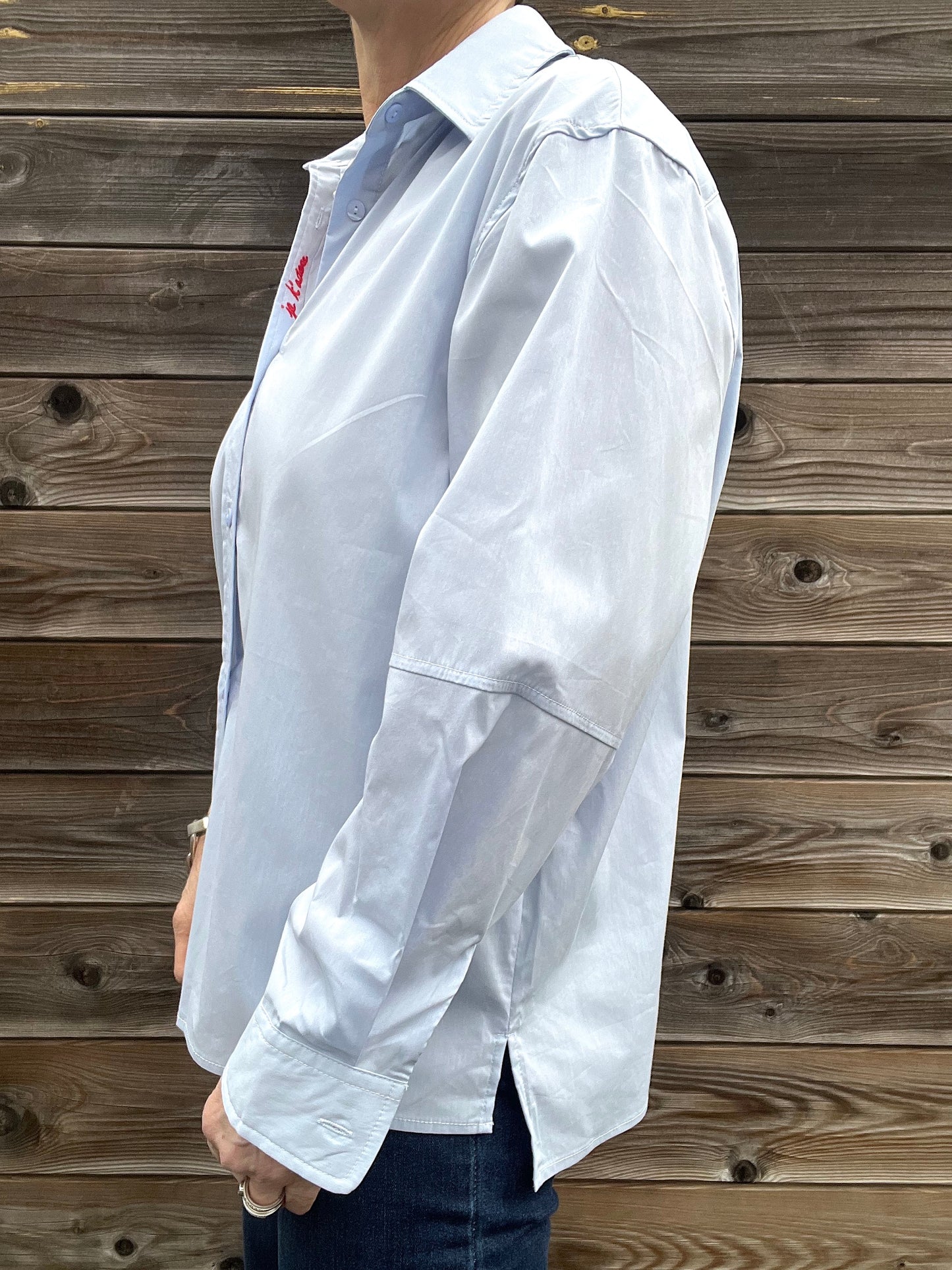 DARIA chemise popeline broderie "Je t'adore" blue