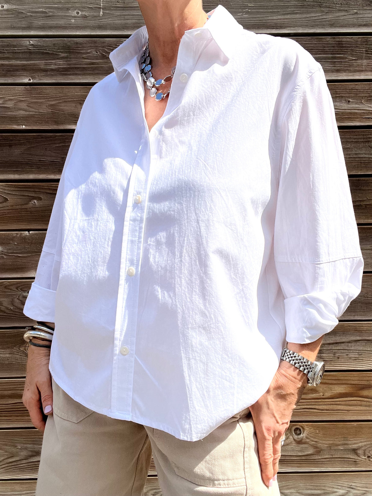 DARIA chemise popeline broderie "Adoré you" withe