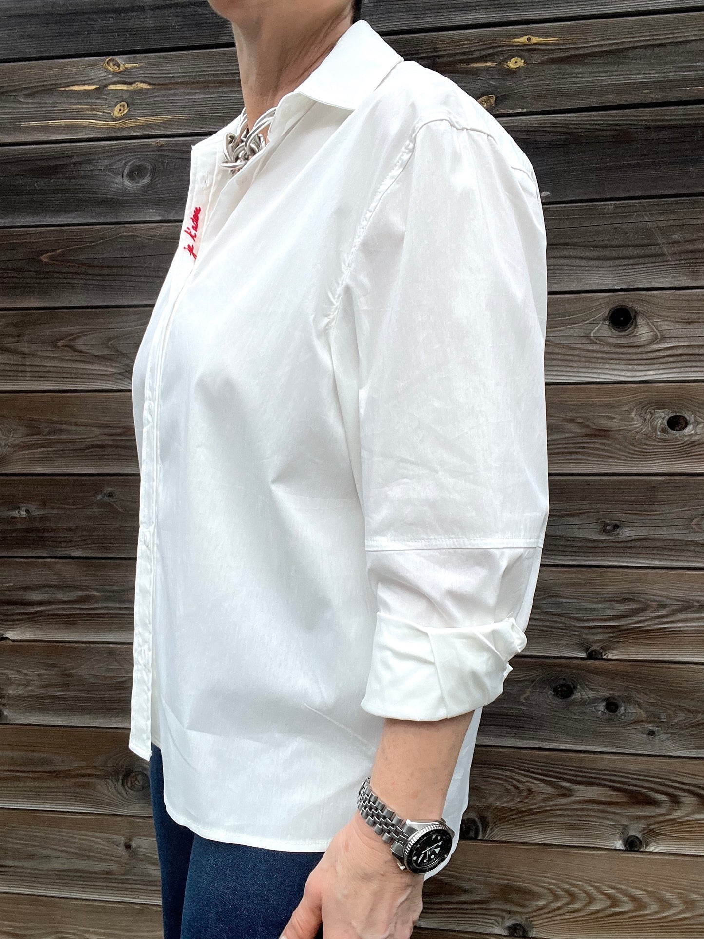 DARIA chemise popeline broderie "Je t'adore" withe