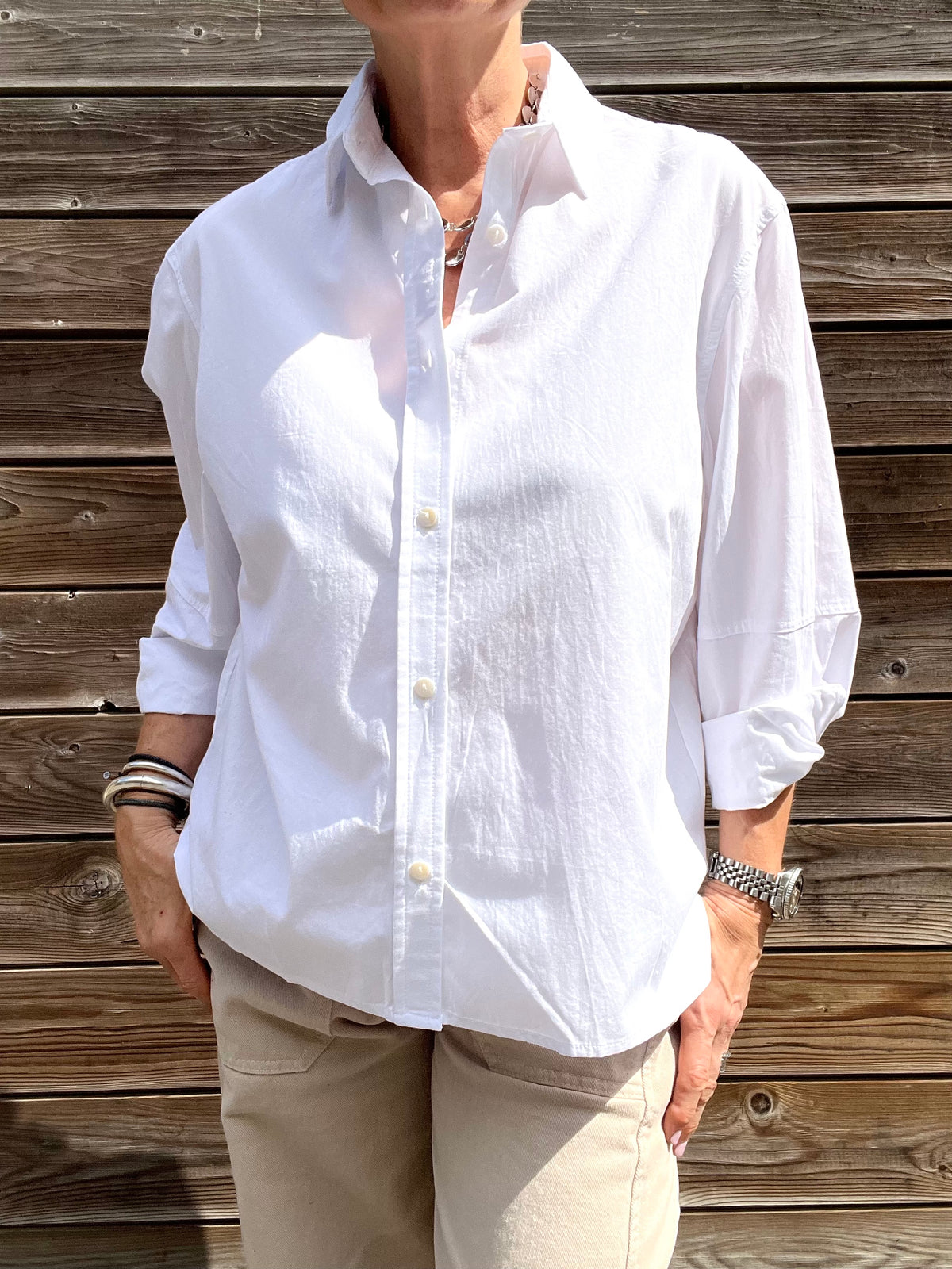 DARIA chemise popeline broderie "Adoré you" withe