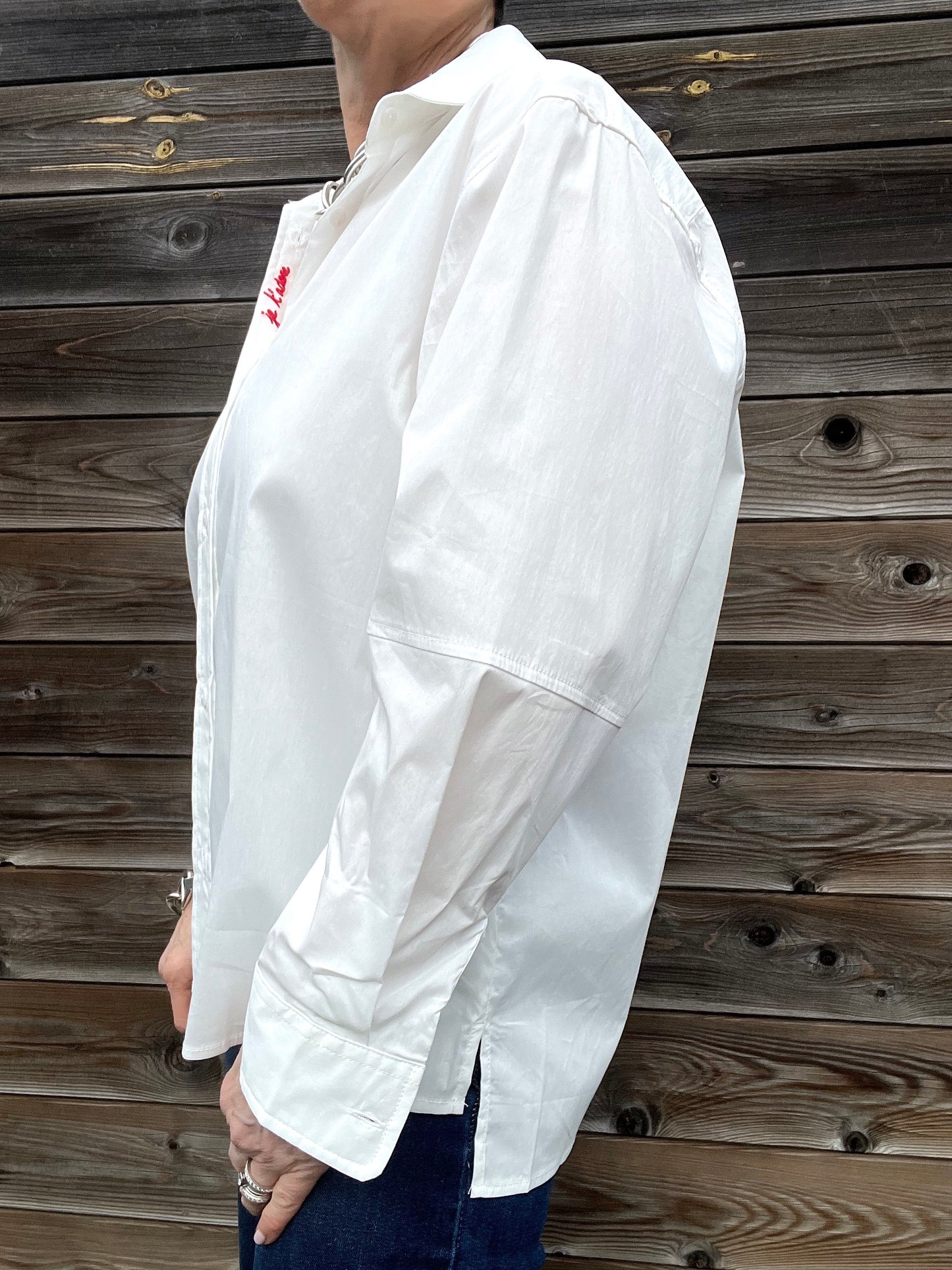 DARIA chemise popeline broderie "Je t'adore" withe