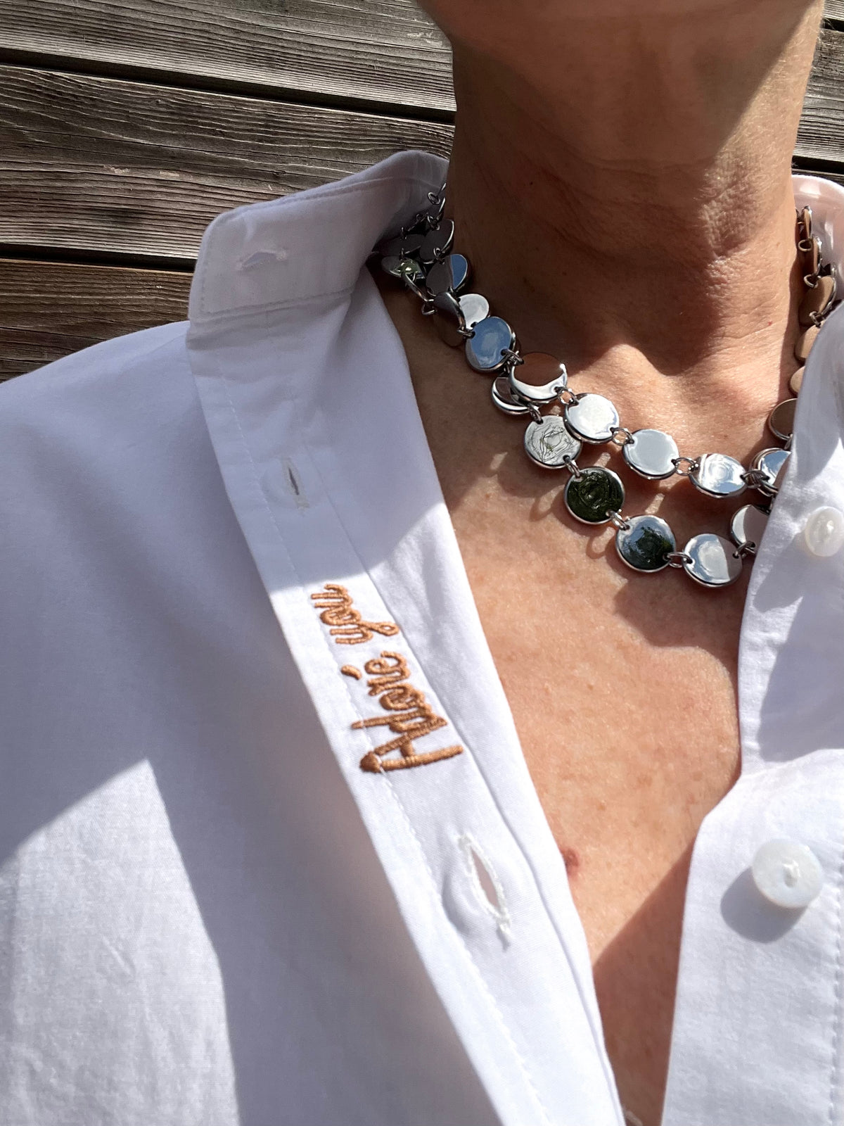 DARIA chemise popeline broderie "Adoré you" withe