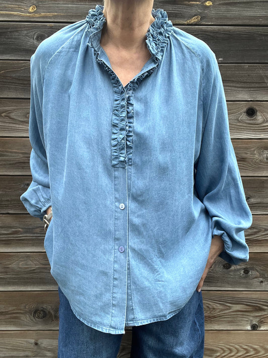 FLAMENCA chemise col froufrou blue