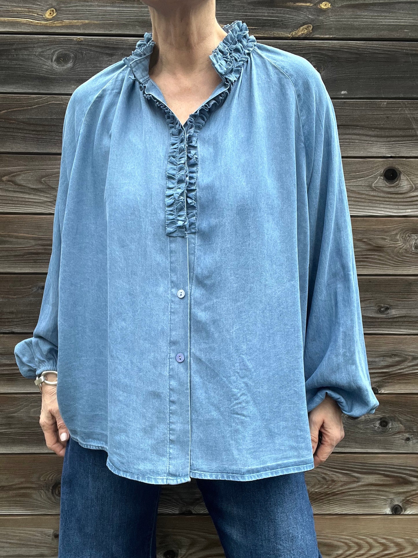 FLAMENCA chemise col froufrou blue